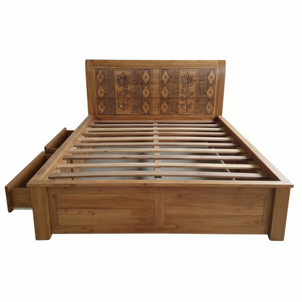 Dipan Minimalis Laci Kayu Jati Asli Jepara - Tempat Tidur Laci 180x200 160x200 Ranjang Jati Minimali