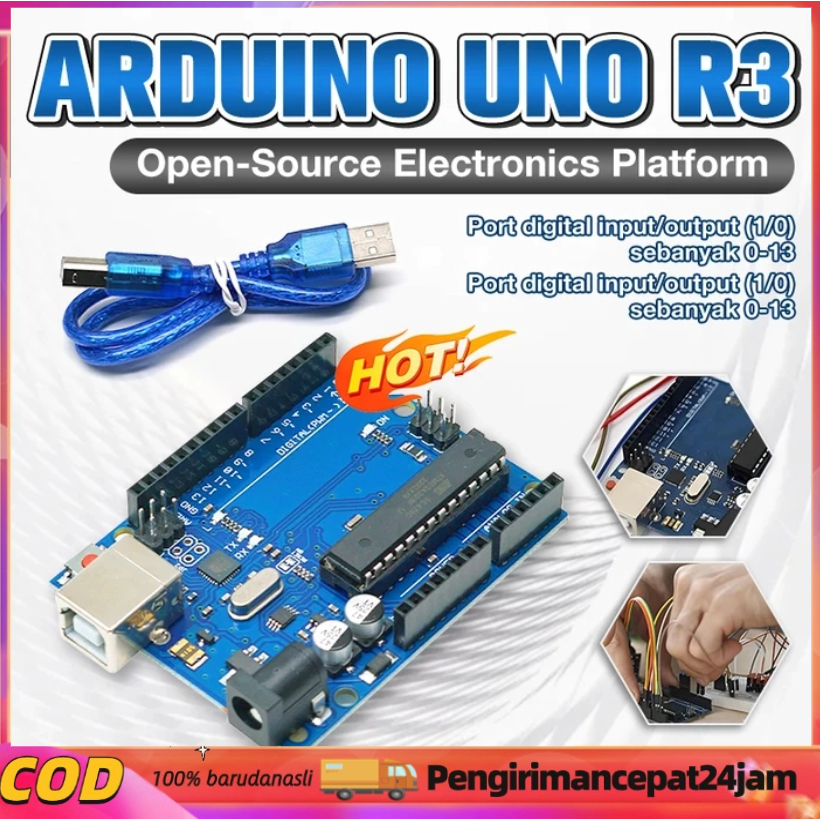 R3 - Arduino Uno Complatible Atmega328p CH340 dengan Kabel Cable SMD version