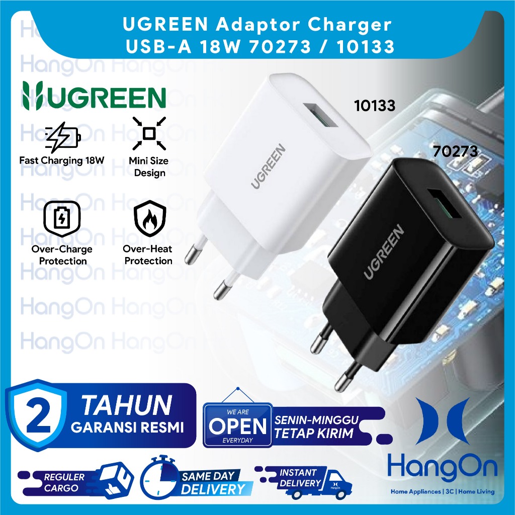 UGREEN 70273 / 10133 Adaptor Kepala Charger USB-A 18W Charge iPhone Android PD Fast Charging 18 Watt