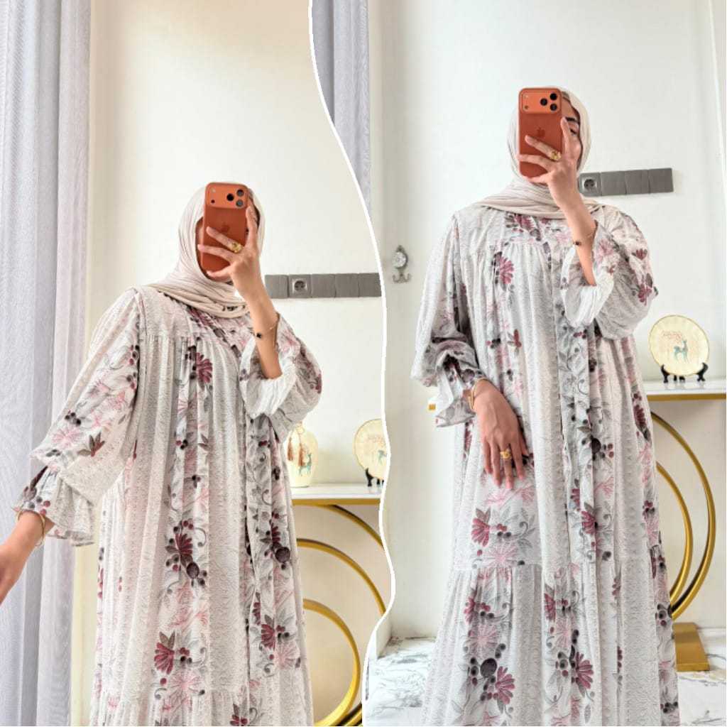 Melody Dress Gamis Rayon Jumbo Gamis Motif Terbaru Nyaman Lengan Ruffle