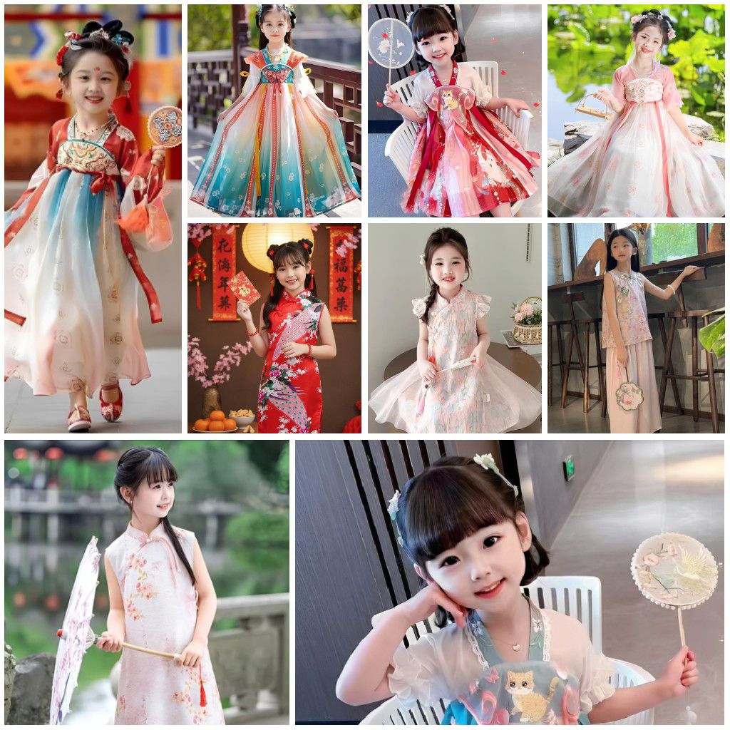 DRESS CHEONGSAM ANAK PEREMPUAN BAJU HANFU ANAK CEWEK KOSTUM IMLEK IMPORT