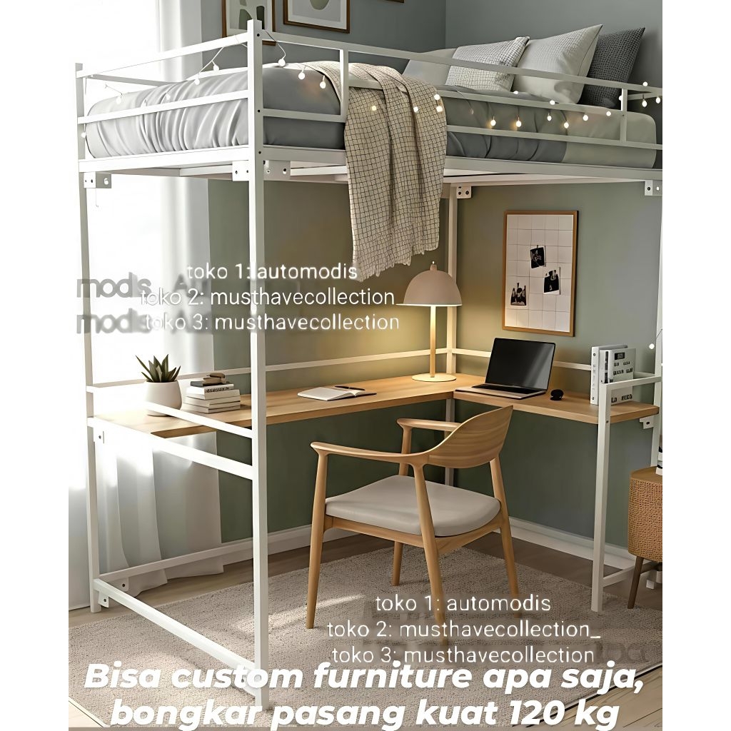 RANJANG TINGKAT DIVAN LOFT BED MEZZANINE 2 LANTAI DUA SUSUN KUAT KOKOH BONGKAR PASANG KNOCK DOWN BES