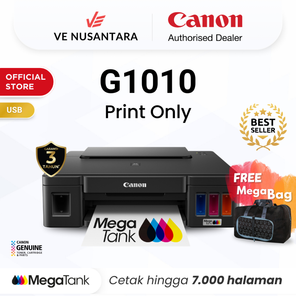 Printer Canon G1010 - Ink Tank Print Only Cetak 7000 Lembar - Garansi 3 Tahun - Roller Super Kuat