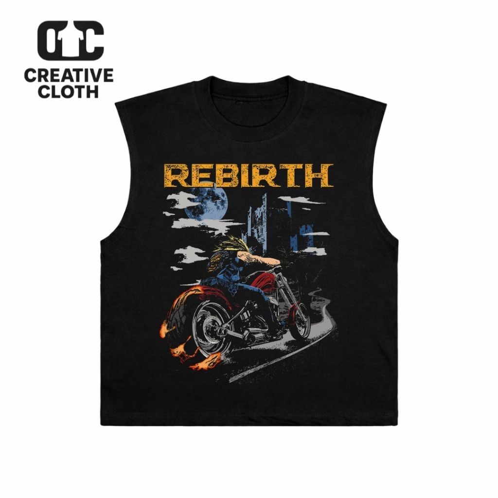 KAOS BAJU SINGLET REBIRTH MOTORCYCLE VINTAGE | SINGLET HITAM | SINGLET BAND | KAOS BAND | BAND METAL