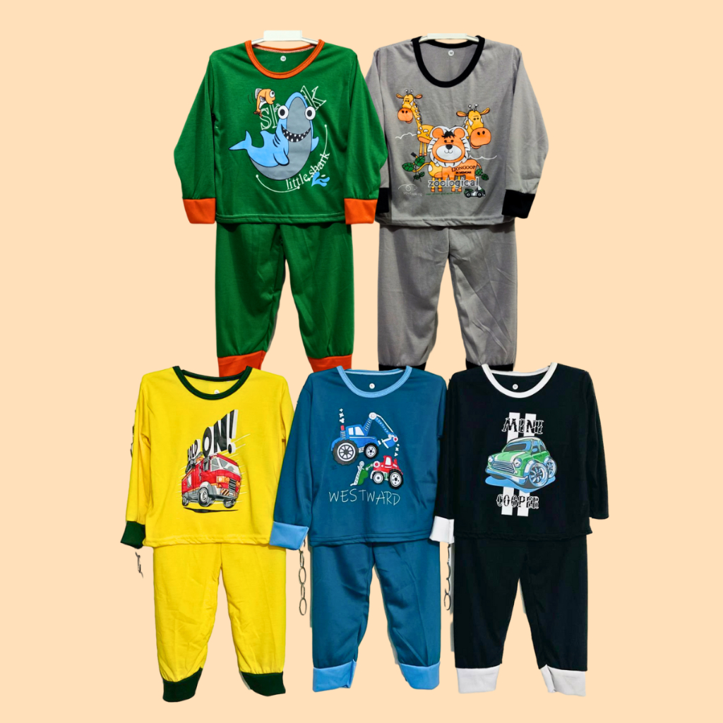 PAKET 5 SETEL Setelan Baju Tidur Anak Laki Laki Stelan Cowok Lengan Panjang 4 5 Tahun 64