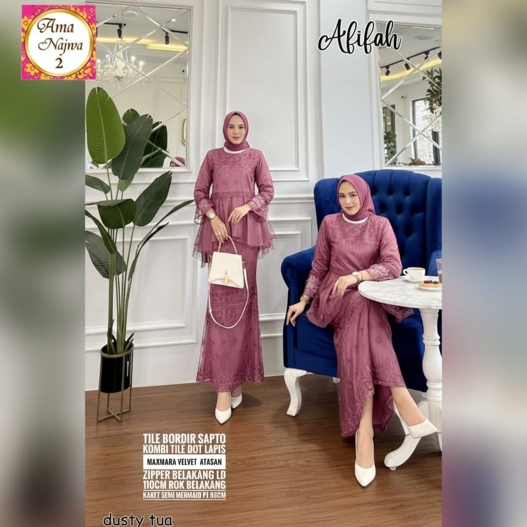 100% ORI Afifah set Elfrada set - setelan brokat by ama - inner+outer gamis brokat gamis kondangan