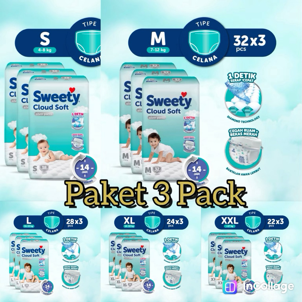 sweety silver paket 3 bal perekat dan celana