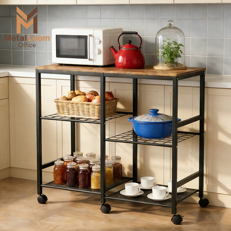 Rak Dapur Bergerak Rak Microwave Portable Rak Serbaguna dengan Roda Rak Penyimpanan Barang Minimalis
