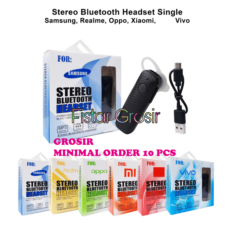 Handsfree Bluetooth Branded untuk Oppo Realme Vivo Samsung Xiaomi Infinix Stereo Bass / Headset Earp
