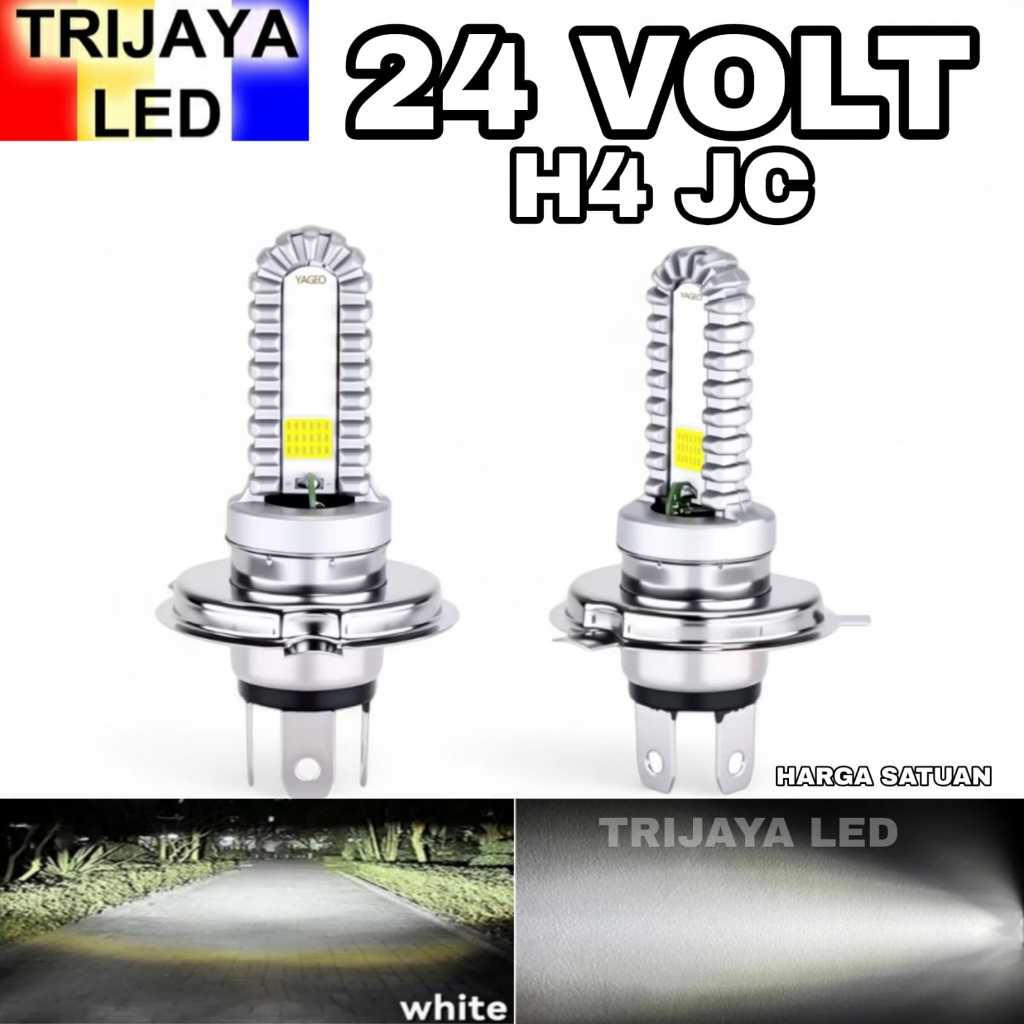 Lampu LED Utama Depan 24 Volt H4 JC Laser Gun Biled High Low Putih D3 COB Truk Bus Fuso Canter Tront