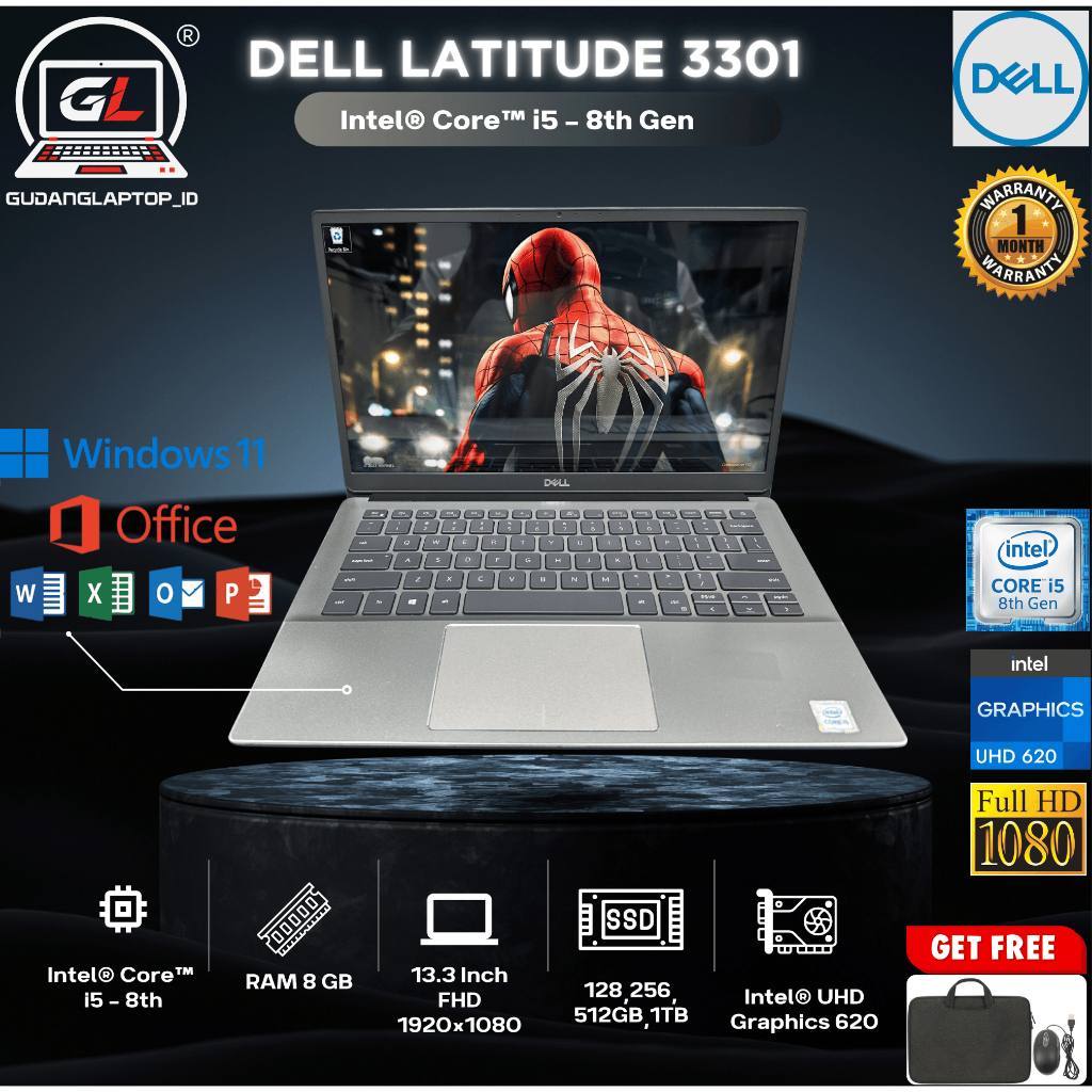 Laptop Dell Latitude 3301 i5 gen 8 8/512GB SUPER SLIM  – Laptop Coding & Kantoran - MURAH MULUS BERG