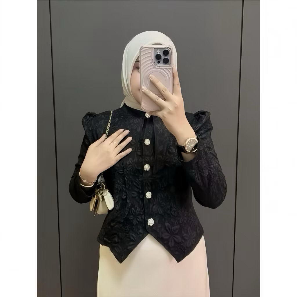 Flower Blouse Long Sleeve - Blazer Wanita Korean Look - Atasan Wanita Kondangan Bussines Casual Tren