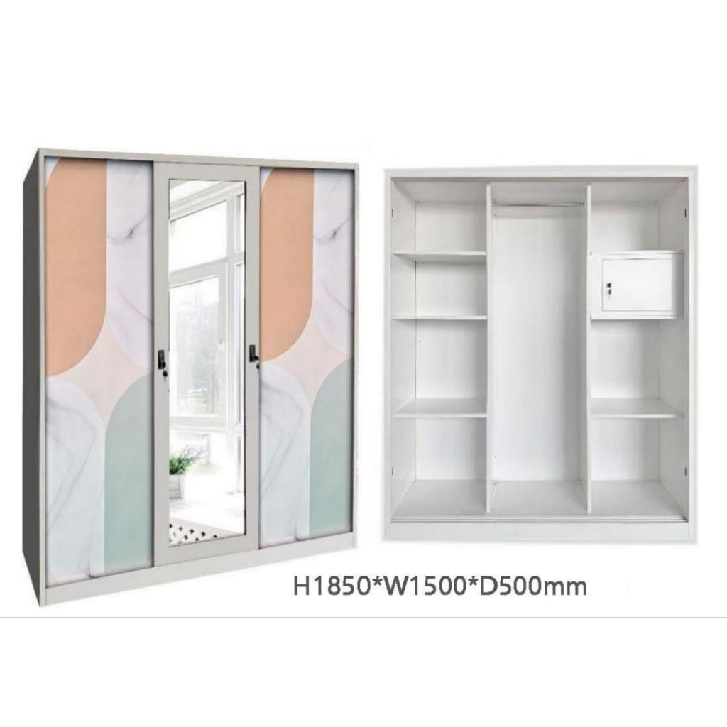 LEMARI BESI SLIDING 2PINTU 3PINTU / LEMARI PAKAIAN BESI / LEMARI SLIDING BESI