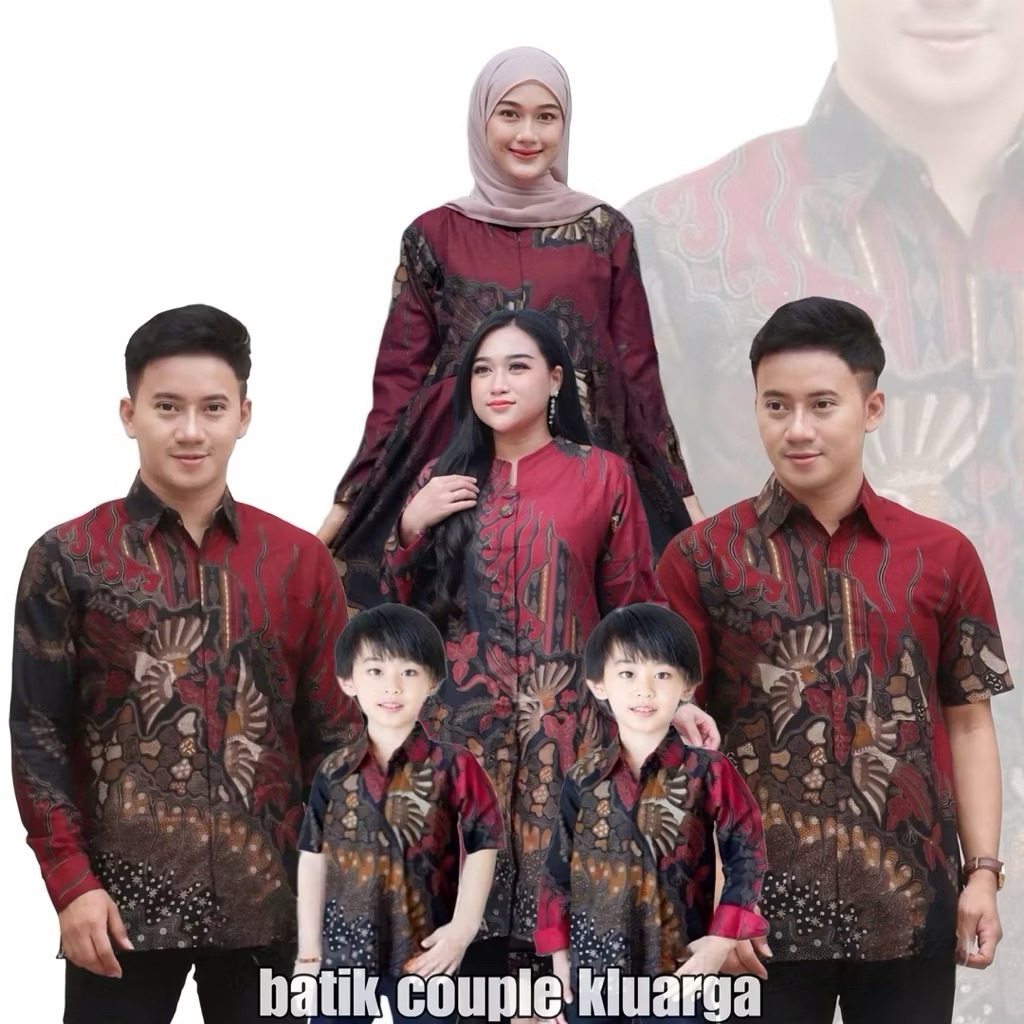 BAJU BATIK COUPLE KLUARGA | BATIK COUPLE AYAH ANAK LAKI LAKI | TUNIK DEWASA | MOTIF TARUNG MARUN