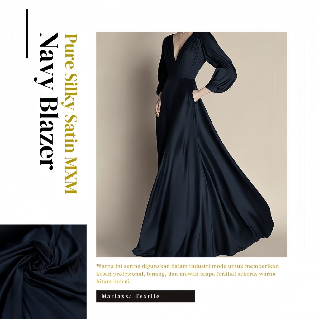 KAIN PURE SILKY SATIN MXM WARNA NAVY BLAZER | Navy Blazer Colour | Kain Satin Maxmara | Kain Satin P