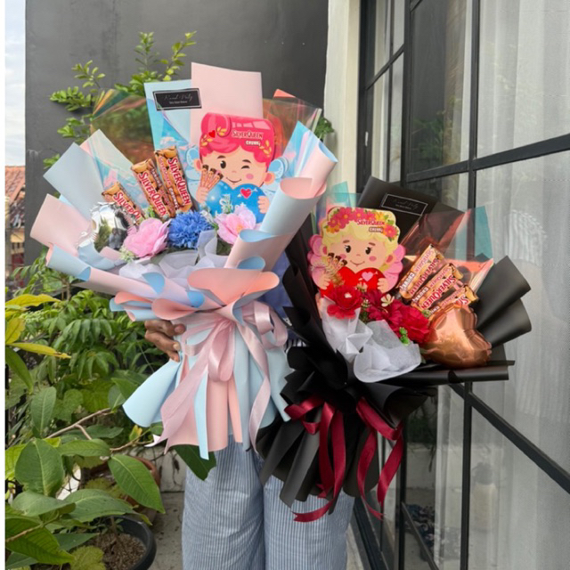 Buket Coklat Boneka Cupid Silverqueen / Buket Kupu-Kupu Silverqueen / Valentine Gift Coklat