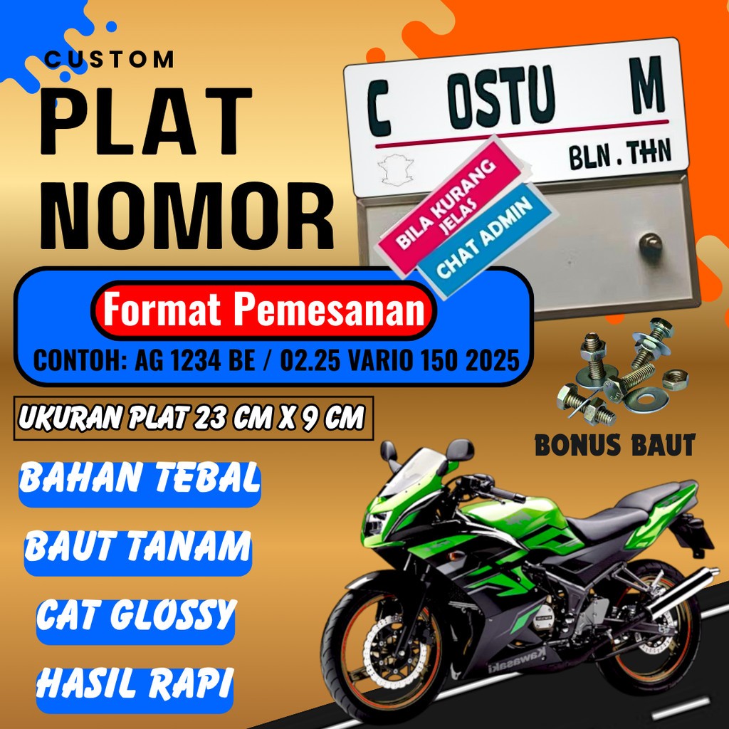 Plat Warna Putih Dekorasi / Plat Warna Putih Sudah Baut Tanam / Plat Baut Tanam / Plat Variasi