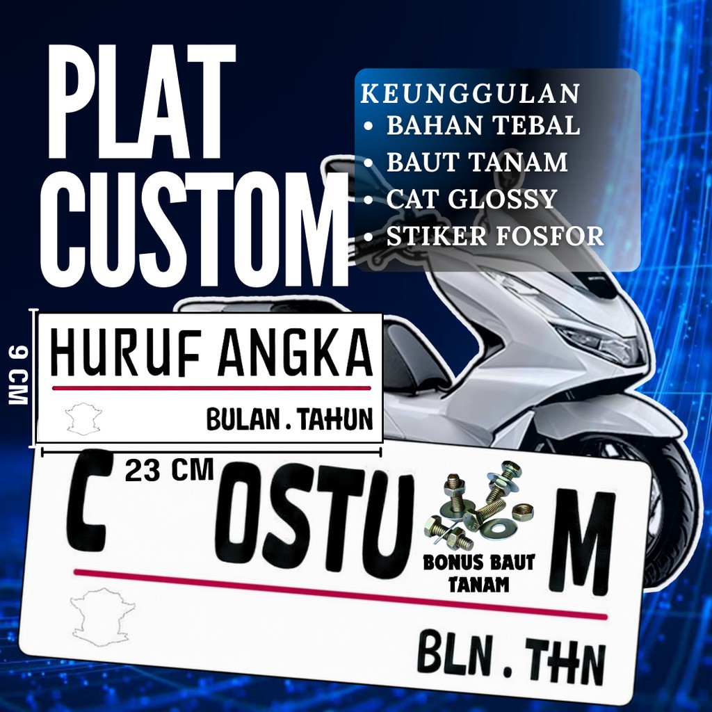 Custom Plat Variasi Warna Putih Baut Tanam / PLAT CUSTOM NAMA / PLAT CUSTOM WARNA PUTIH BAUT TANAM