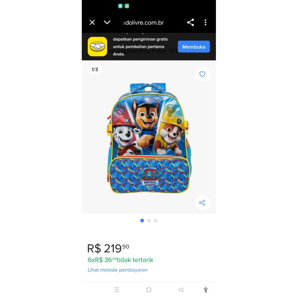 Tas Ransel anak Paw Patrol Original