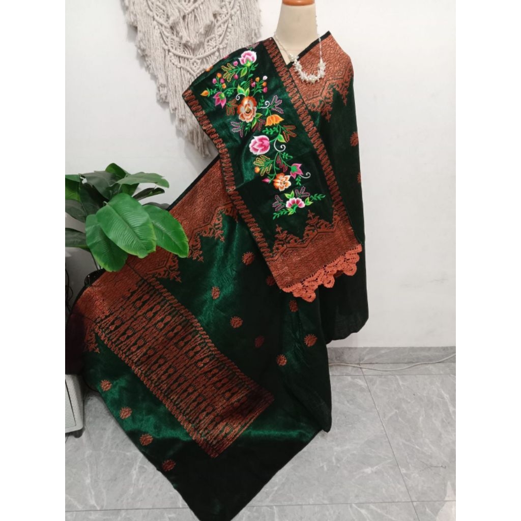 songket tenun benang emas bunga sulam suji