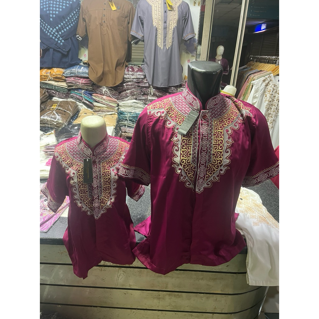 baju koko couple ayah anak laki laki bordir pink Fanta