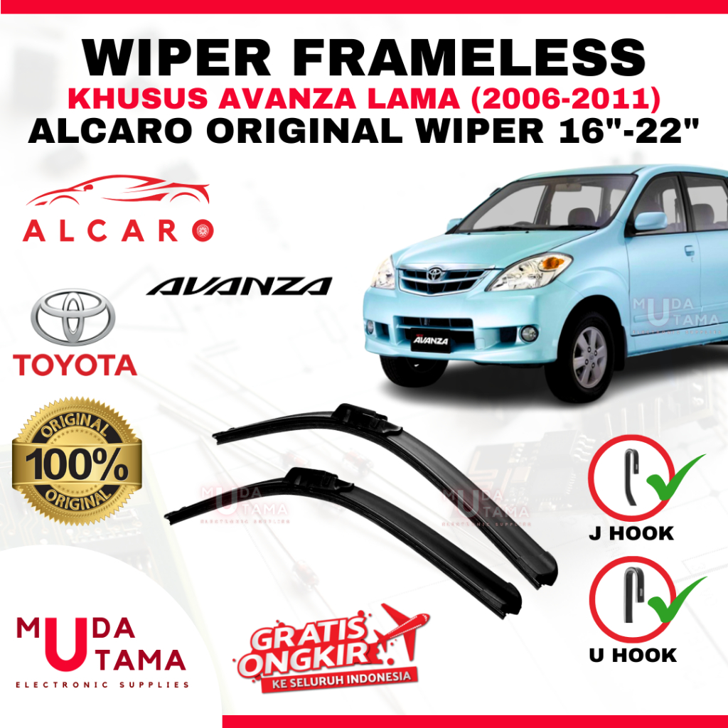 Wiper Frameless AVANZA 2006 s/d 2011 Original Alcaro - Sapu Kaca AVANZA - Wiper AVANZA Frameless - W