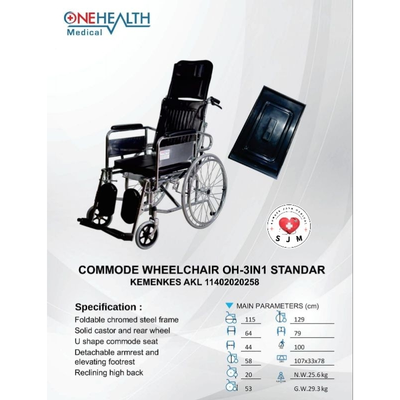 Kursi Roda 3in1 Multifungsi OneHealth / Kursi Roda Multifungsi OH 3in1 / Kursi Roda 3 in 1 OneHealth