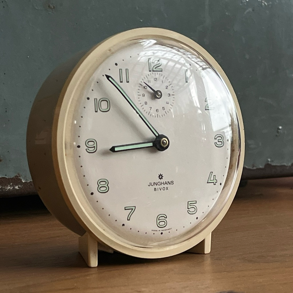 Jam Meja Alarm Junghans Bivox Jerman 1960s – Mid Century Bauhaus Original