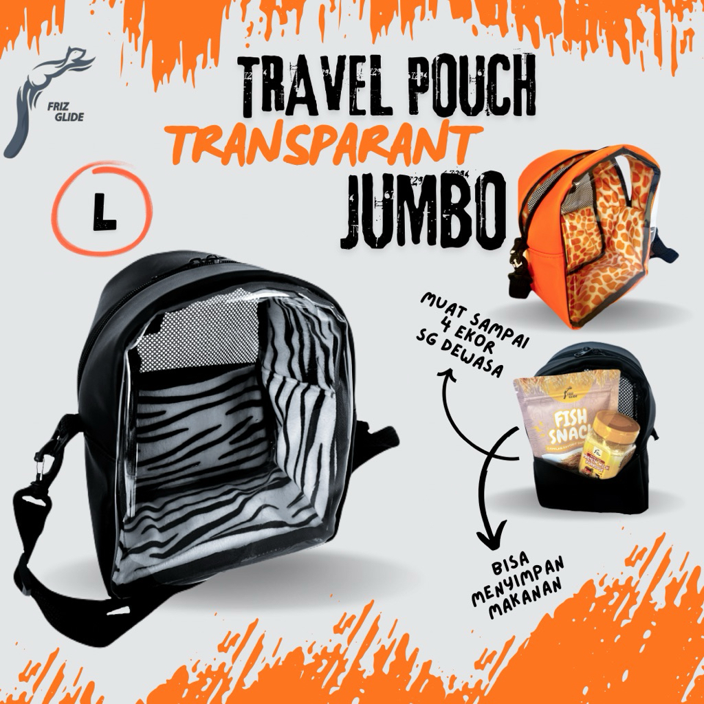 TRAVEL POUCH TRANSPARANT JUMBO LARGE TAS SUGAR GLIDER LANDAK MINI TUPAI TERBANG HAMSTER AYAM KELINCI
