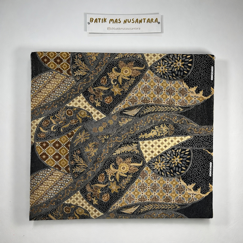 Kain Batik Prada Halus Premium Motif Parang Kawung Flora Geometris Warna Emas Gold Hitam Abu