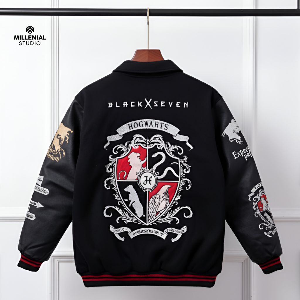 VARSITY JACKET HOGWARTS LEGACY BLACK SILVER | JAKET HARRY POTTER BORDIR ORIGINAL BLACKSEVEN BASEBALL