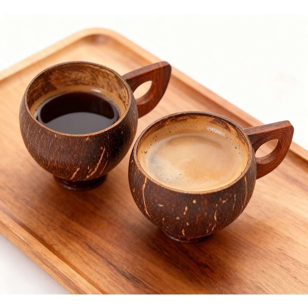 Gelas Kopi Batok Kelapa Asli Handmade – Cangkir Kopi Natural Eco Friendly Unik isi 2