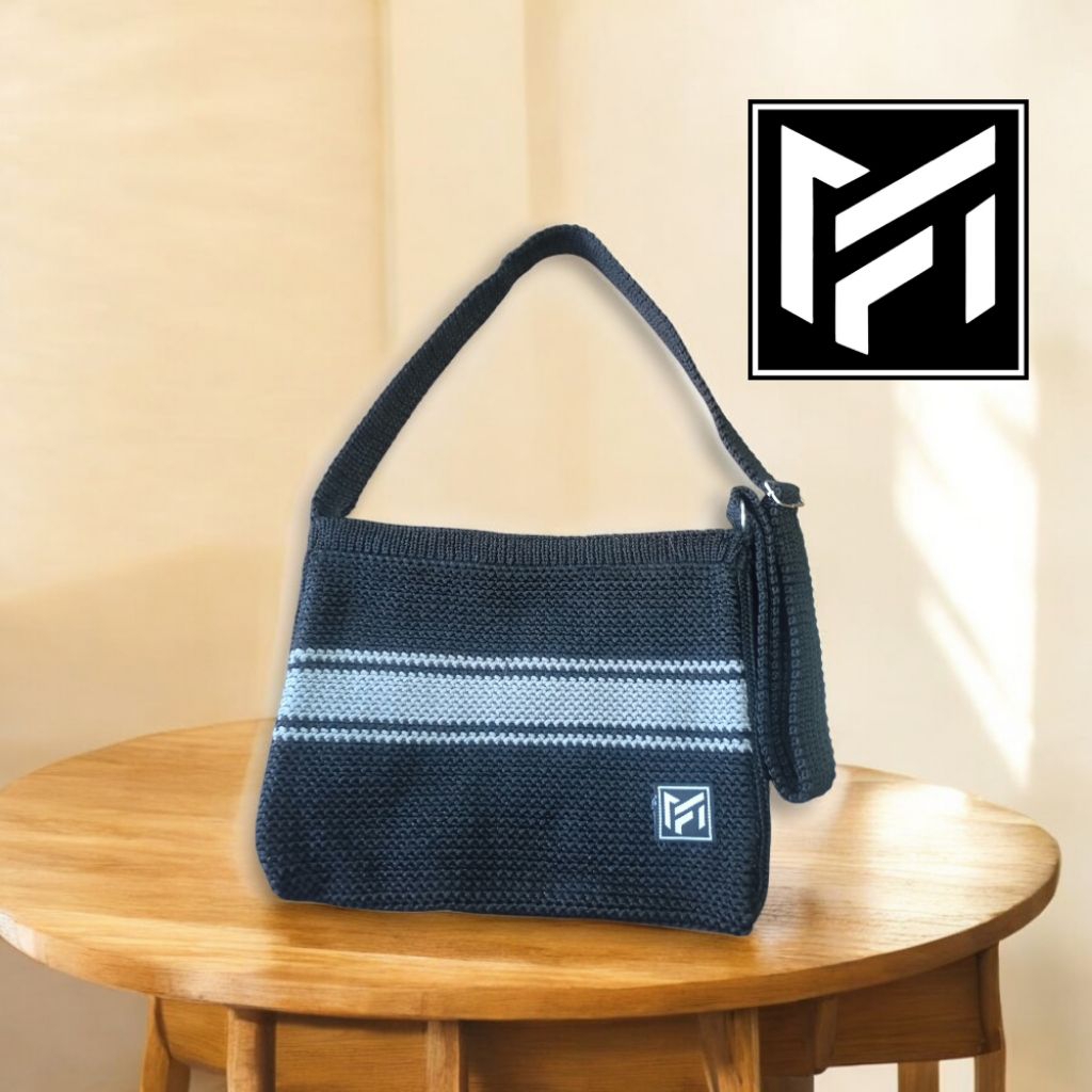 Tas Rajut Hp Full Resleting Tas selempang wanita motif garis