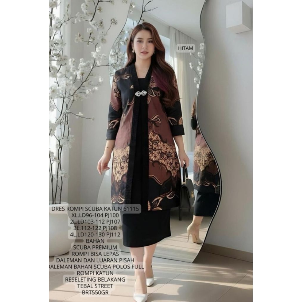 001 HIT 3L (2) FER 61115 DRESS ROMPI SCUBA KATUN / DRESS BATIK WANITA MODERN / READY / REALPICT