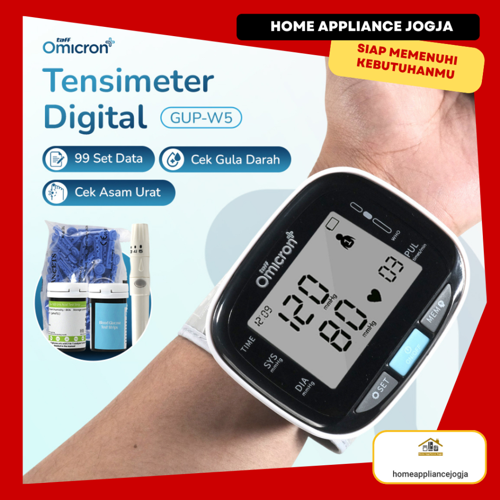 [HAJ] TaffOmicron Tensimeter Digital Ukur Tekanan Darah Gula Darah - Black White