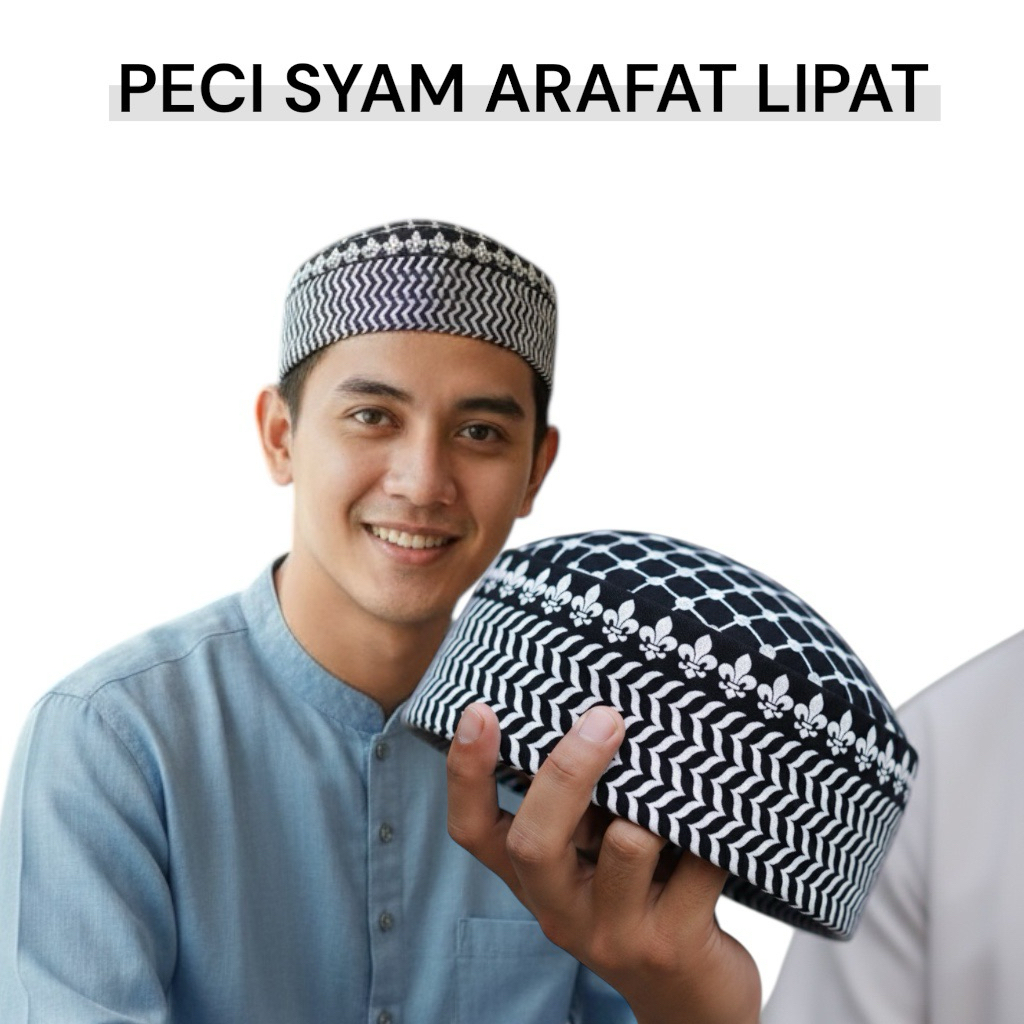 Peci Syam Arafat Lipat Original All Size - Kopiah Motif Sorban Palestina / Habaib