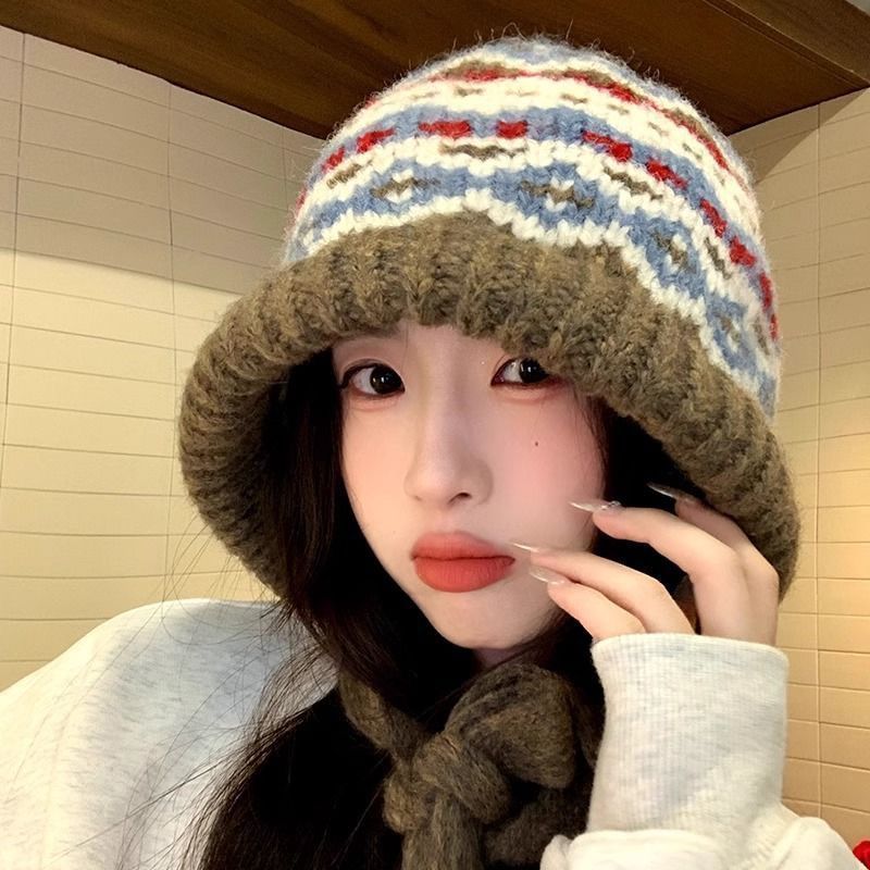 Fashion Mudah Dipadukan Topi Rajut Wanita Gaya Korean Musim Gugur/Dingin, Lembut Hangat, Penutup Tel