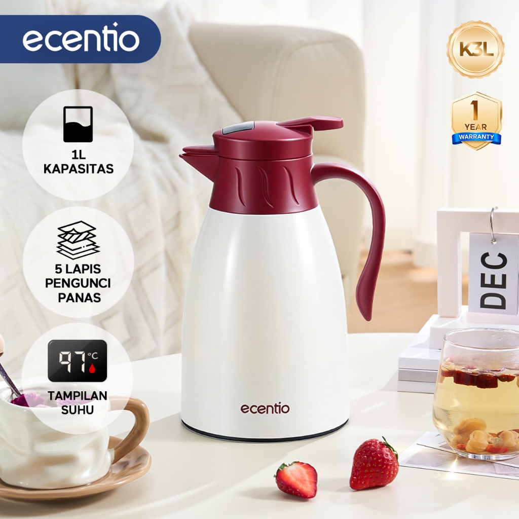 ecentio LED teko air minum teko air panas Dingin 24 Jam 1L termos Air Panas Bayi Buat Susu aesthetic