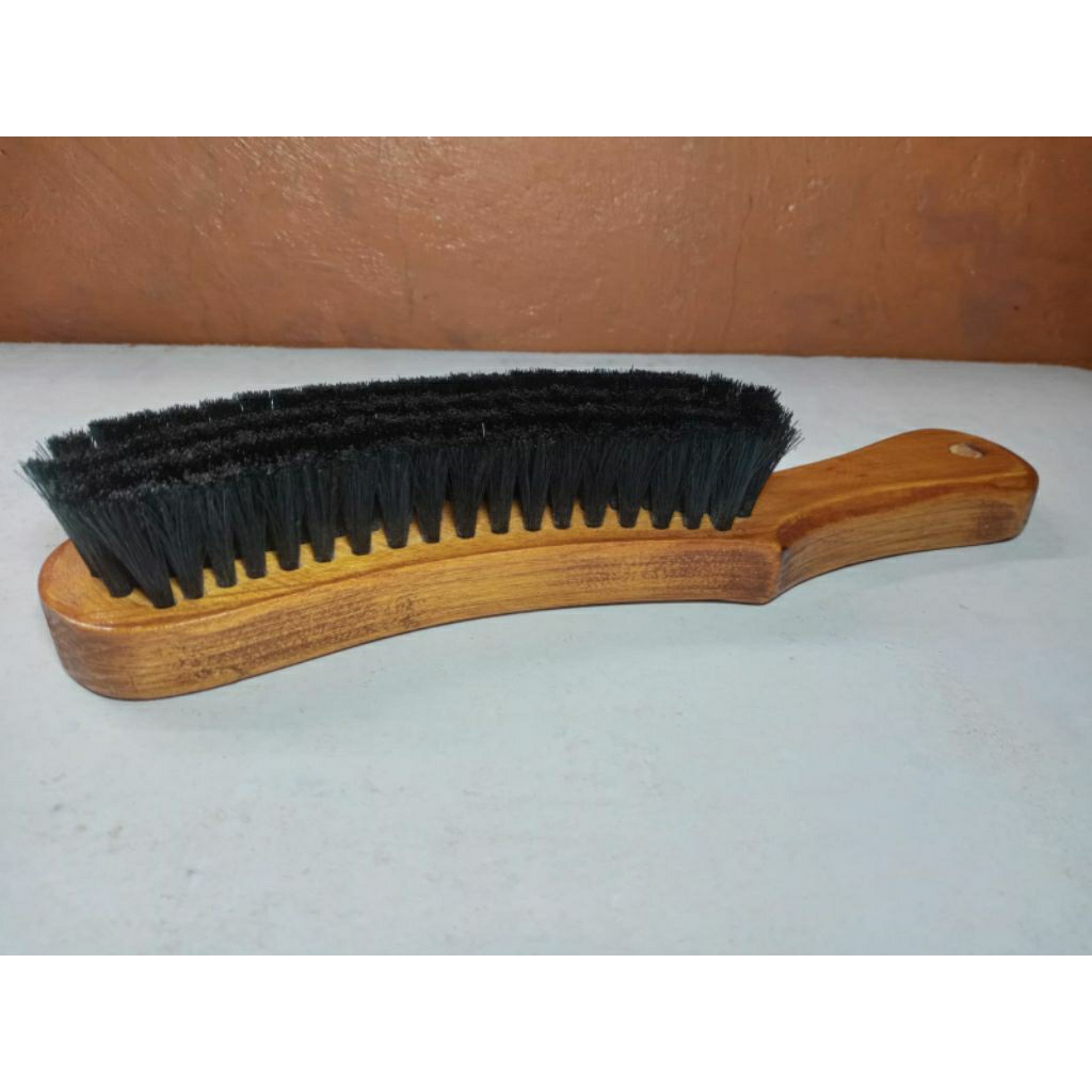 sikat barbershop bahan nylon lembut gagang kayu