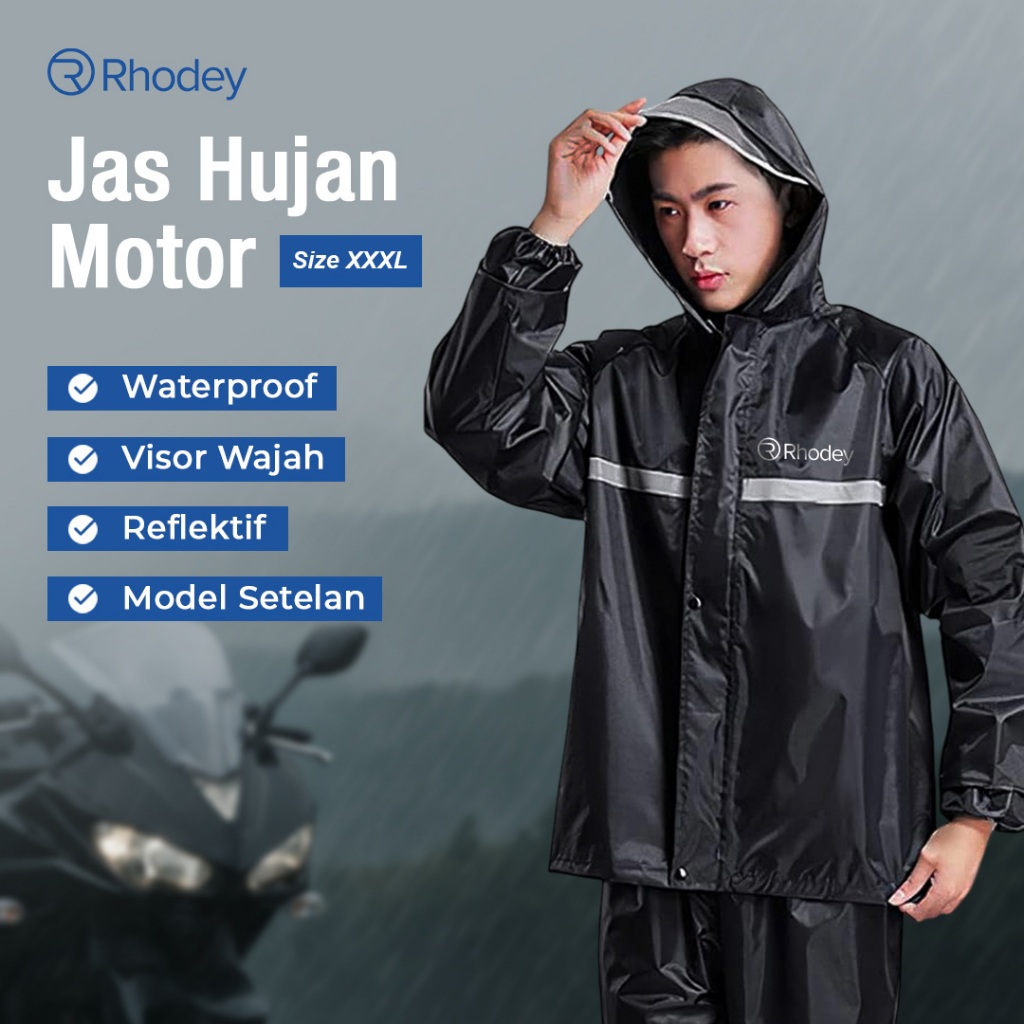 Rhodey Pole Jas Hujan Setelan Motor Hoodie Visor Raincoat Waterproof