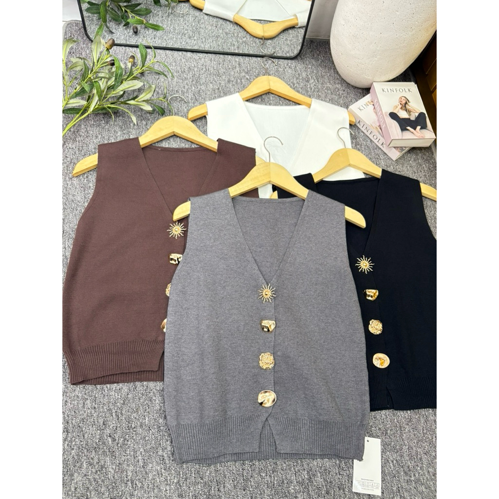 Vest Rajut Rompi Wanita Kancing Mewah