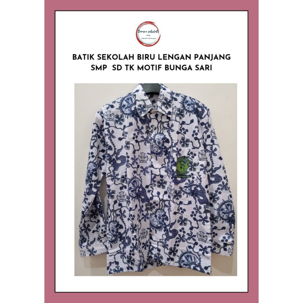 BAJU HEM BATIK SEKOLAH LENGAN PANJANG SD MI MOTIF BUNGA SURI BIRU