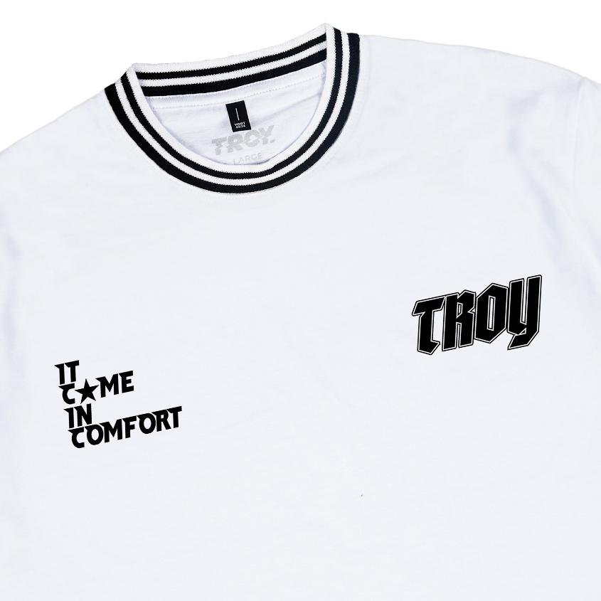 Troy Company Neck Stripe Tshirt White Comfort - Kaos Lengan Pendek Kaos Putih KST 3328-2B2W