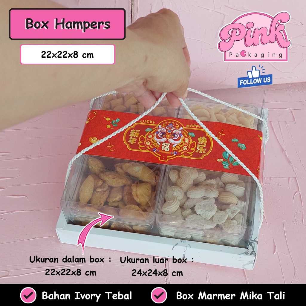 Box Hampers Mika Tali 22x22x8 Mewah Elegan Dus Lebaran Puding Natal Imlek Idul Fitri Birthday Hajata