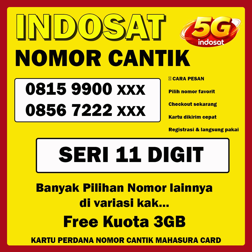 Nomor Cantik Indosat ooredoo 11 Digit spesial free kuota 3Gb