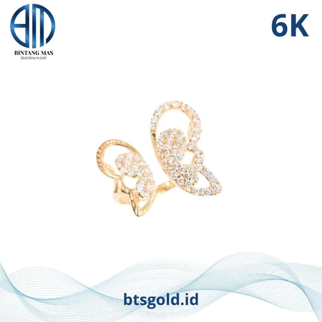 Cincin Sayap Kupu Kupu Permata Putih Emas Asli
