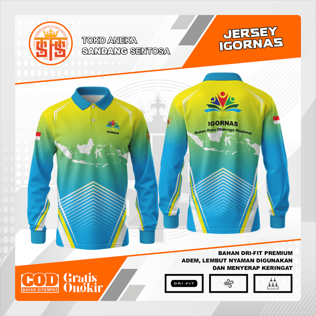 Jersey Polo IGORNAS (Ikatan Guru Olahraga Nasional) Lengan Panjang | Dri Fit Milano Premium | Kaos O