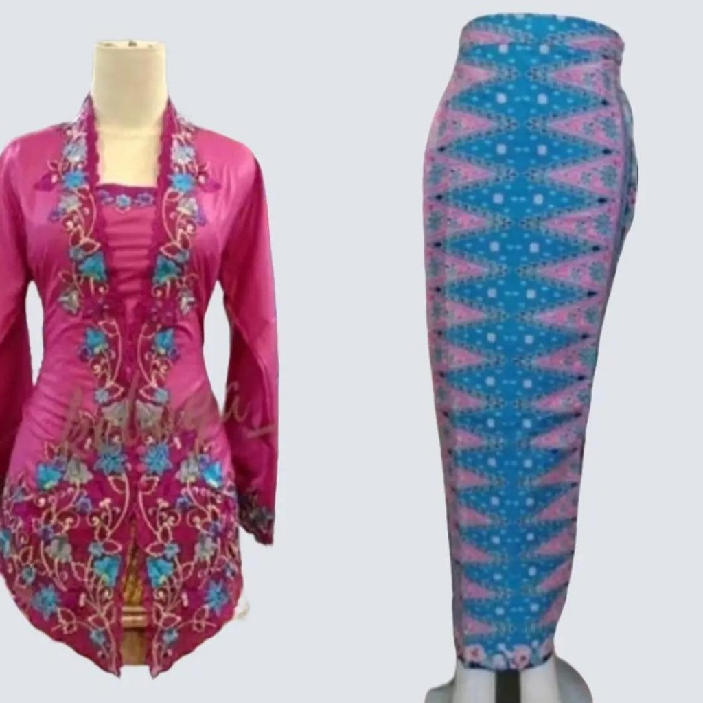 Setelan Kebaya Encim Bordir Bunga Big Size Bahan Katun Toyobo Nyaman dan Lembut Warna Magenta