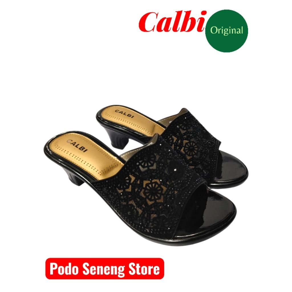 SANDAL CALBI HEELS 5cm MODEL TERBARU MERAH dan hitam