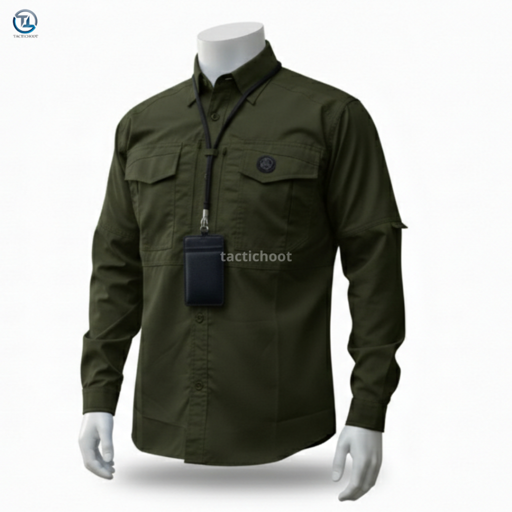 Kemeja Tactical Pria MTAC Hijau Army - Baju Kemeja Lapangan Kerja Outdoor Bahan Drill Premium ORIGIN